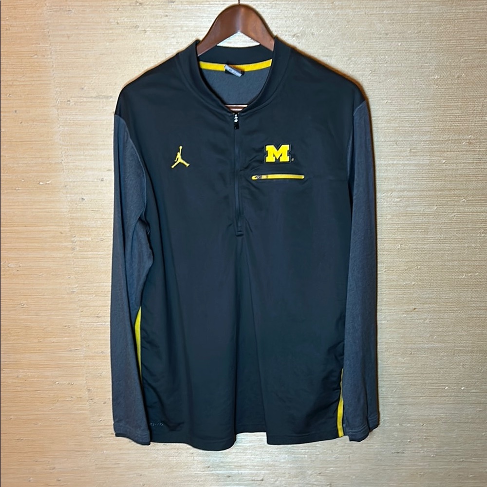 Michigan Wolverines University Air Jordan Black and Yellow Varsity Bomber Jacket
